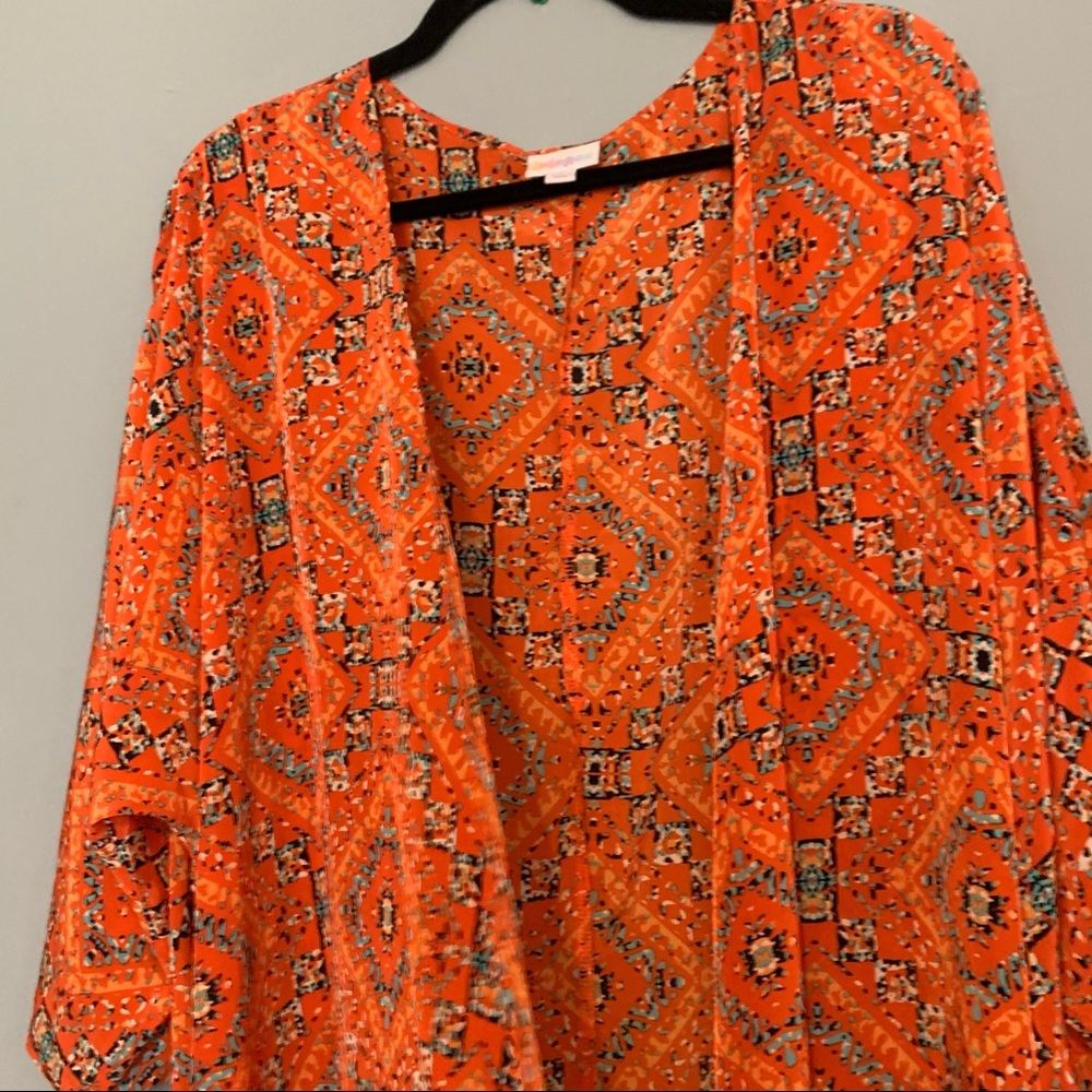 LuLaRoe Lindsay orange & blue kimono
